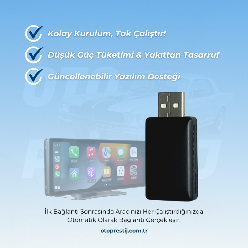 Kablolu'dan Kablosuza CarPlay Aksesuarı – Kablosuz Bağlantı ve Uygulama Erişimi™