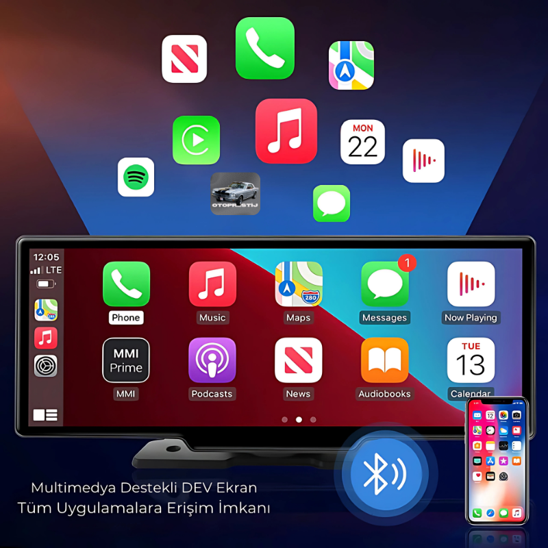 11" Taşınabilir Apple Carplay & Android Auto, Ön & Arka Kameralı Oto Prestij Araç Multimedya Ekranı™