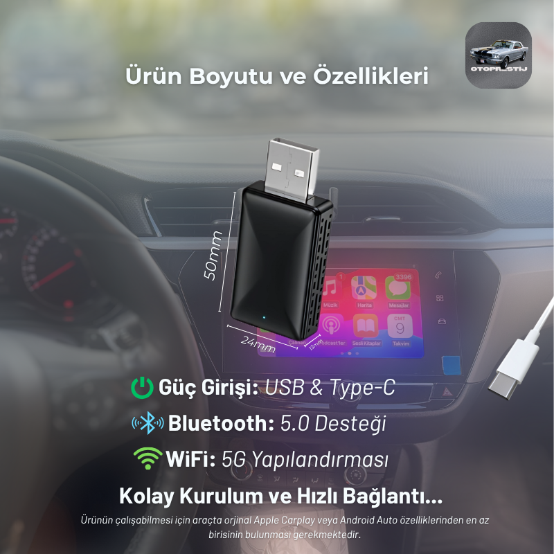 Kablolu'dan Kablosuza CarPlay Aksesuarı – Kablosuz Bağlantı ve Uygulama Erişimi™