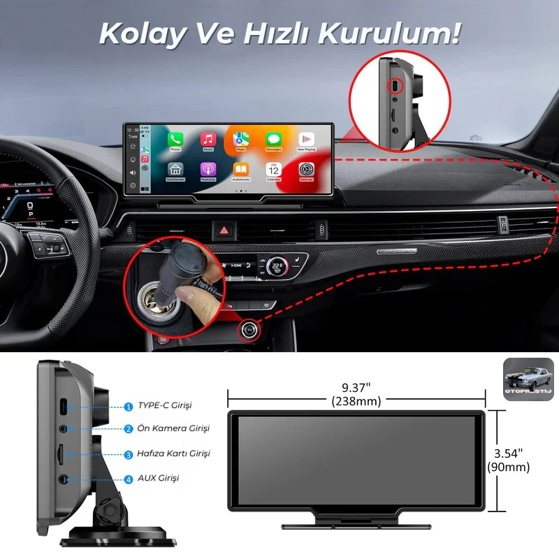 11" Taşınabilir Apple Carplay & Android Auto, Ön & Arka Kameralı Oto Prestij Araç Multimedya Ekranı™